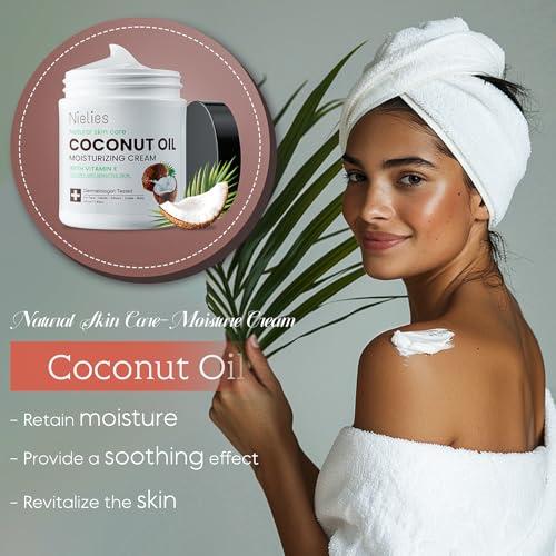 Coconut Oil Moisturizing Cream for Skin & Body, Coconut Oil Lotion for Dry Skin, Coconut Cream Lotion for Face, Hands & Hair, Crema de Coco para la Piel, Fast Absorbing,