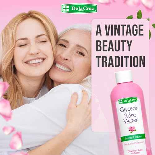 De La Cruz Rose Water and Glycerin for Face - Rosewater Facial Toner and Moisturizer for Skin and Hair 8 fl oz (236 mL) - 2 Bottles