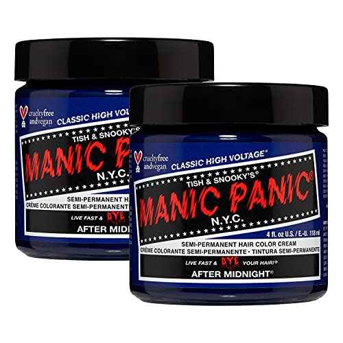 MANIC PANIC Classic After Midnight Semi Permanent Hair Color - Dark Blue Hair Dye for Women & Men That Lasts 4-6 Weeks - Vegan, Ammonia & Cruelty-Free - Create & Mix Custom Shades (4oz / 2pk)