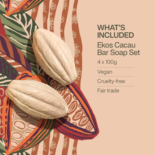 Natura - Cacau Bar Soap Set - Moisturizing Cocoa Butter Soap for Dry Skin ? Rich Creamy Lather, Nourishing & Vegan Body Cleanser ? Brazilian Natural Bath Soap, 4 Pack - 3.5 oz Each (100g)