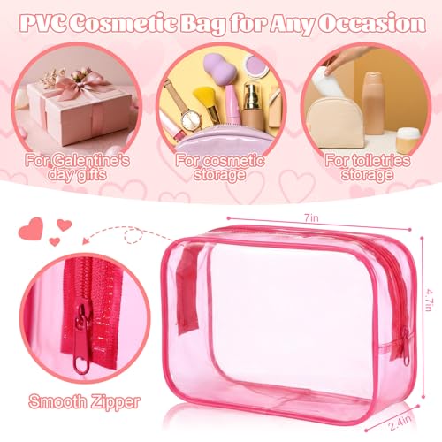 Zeyune 42 Pcs Galentine's Day Gifts Set Valentine's Pink Gift 6 Sets Include PVC Makeup Bags Glasses Mirror Hair Claw Clips Scrunchies Bracelets Greeting Cards for Women Friends Party Favors