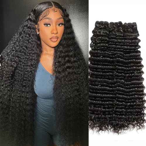 Deep Wave Human Hair 3 Bundles 16 18 20 Inch Human Hair 100g/Bundle Brazilian Virgin Hair Curly Deep Wave Hair Extension Natural Black