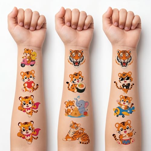 96 Tiger Temporary Tattoos for Kids | Jungle Party Favors