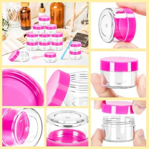 MotBach 40Pack 15g Small Plastic Cosmetic Containers with Lids, 15gram Plastic Makeup Containers Jars with Spatulas, 15ml Sample Jars Travel Size Containers for Toiletries Lip Balm Cream Slime Lotion