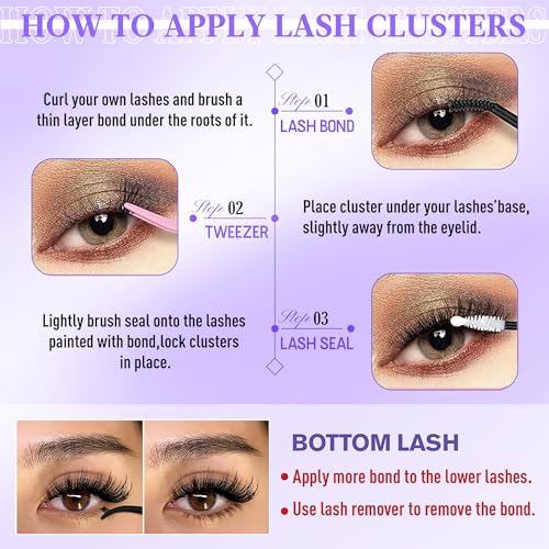Lash Clusters with Bottom Lashes Thick 200D Volume Individual Lashes 12-25mm Wispy Eyelash Clusters D Curl Cluster Eyelash Extensions 264pcs DIY Lash Extension for Beginners