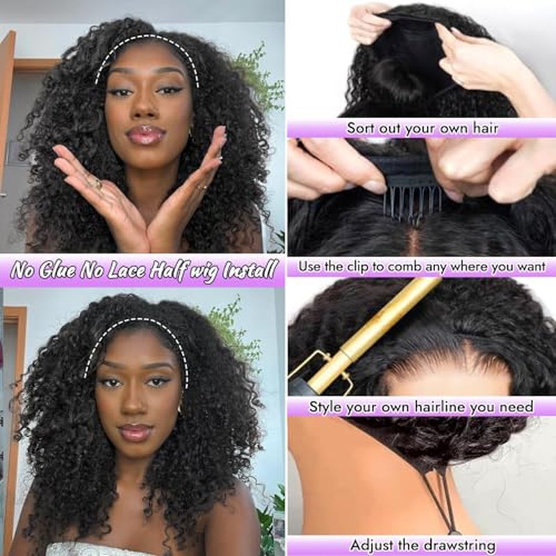 20 Inch Kinky Curly Half Wig with Drawstring & Headband