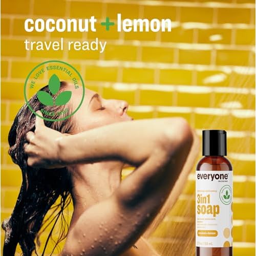 Everyone 3-in-1 Soap Body Wash, Bubble Bath, Shampoo, Travel Size, 2 Ounce (Pack of 1), Coconut and Lemon, made with Essential Oils for Men and Women