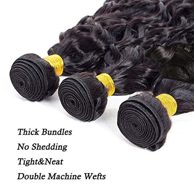 12" Natural Black Water Wave Human Hair Bundles - 3 Pack