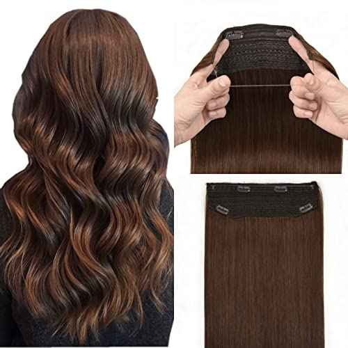 Wire Hair Extensions Real Human Hair 18 inch 100g Brown #4 Remy Wire Hair Extensions Hairpieces with Invisible Transparent Fish Line Natural Straight Fish Wire Hair