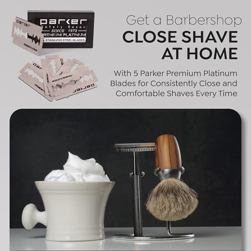 Parker 78R Double Edge Safety Razor with 5 Safety Razor Blades, Women & Men¡¯s Safety Shaving, Reusable, Plastic-Free ? Graphite