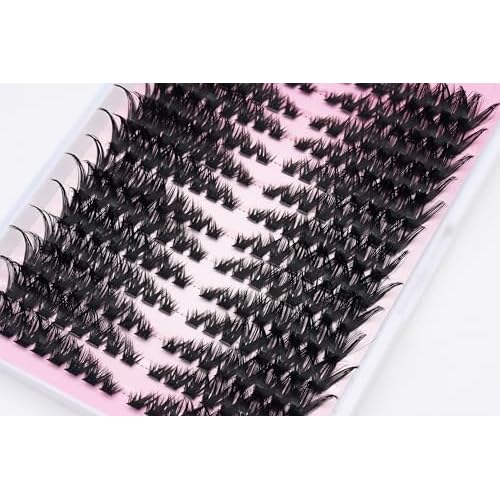 Lash Clusters Wispy Eyelash Clusters D Curl Left&Right Cluster Eyelashes Extensions Cluster Lashes DIY Individual Volume Lash Extension 14 rows Thin Band Cat Eye Lashes (100D)