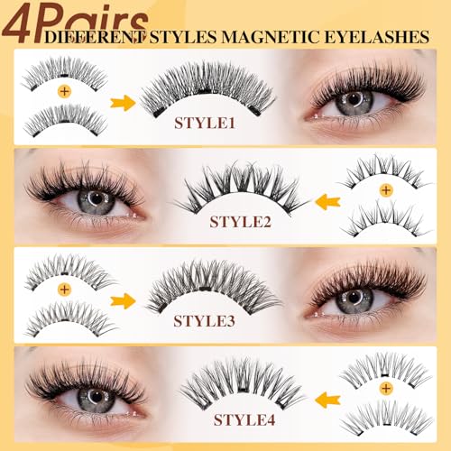 Magnetic Eyelashes 4 Pair Kit - No Glue Needed, Reusable