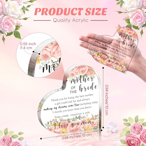 Hushee 2 Set Mother of Bride and Groom Gifts Set Includes Handbag Canvas Makeup Bag Acrylic Heart Decoration Wedding Handkerchief for Mom Mother in Law Bridal (Flower)
