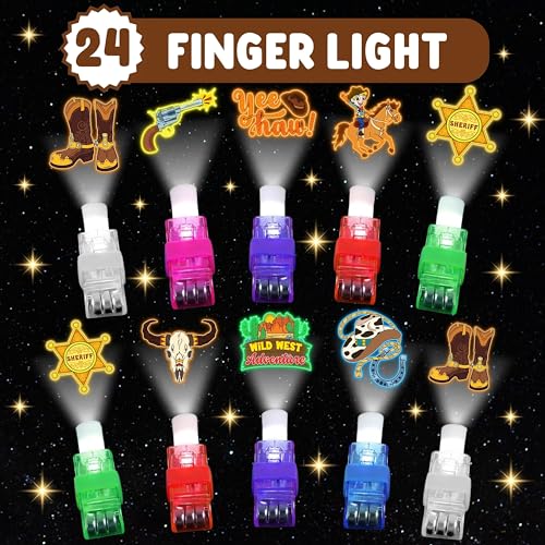 72pc Cowboy Party Favors – 48 Tattoos & 24 LED Finger Lights