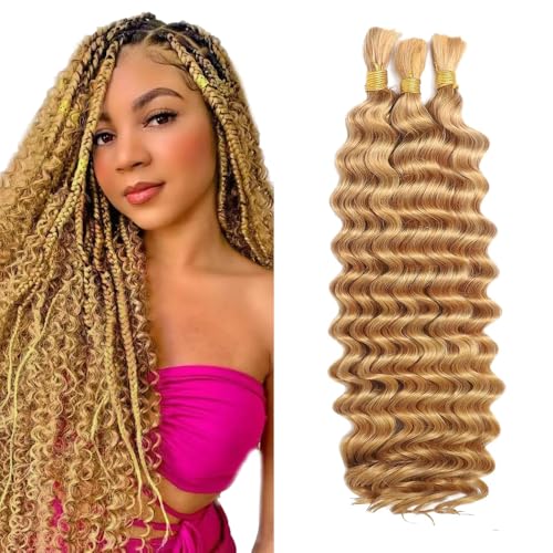 Honey Blonde Human Braiding Hair Deep Wave 30 Inch
