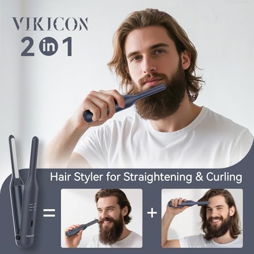 VIKICON Mini Cordless Hair & Beard Straightener | 3/10" Ceramic Plates