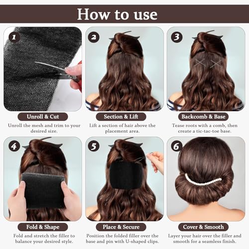 Hair Volume Bumps Set with 105pc Clips & Comb - Black