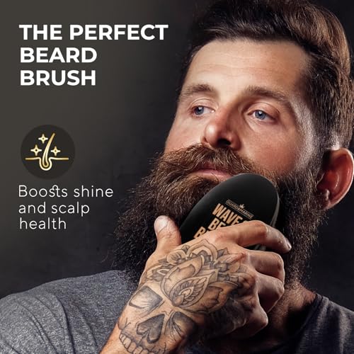 GUARD&MARINE Wave & Beard Brush for Men ? Natural Boar Bristles, Palm Curve Design, Wood Handle ? Shapes 360 Waves & Softens Beard