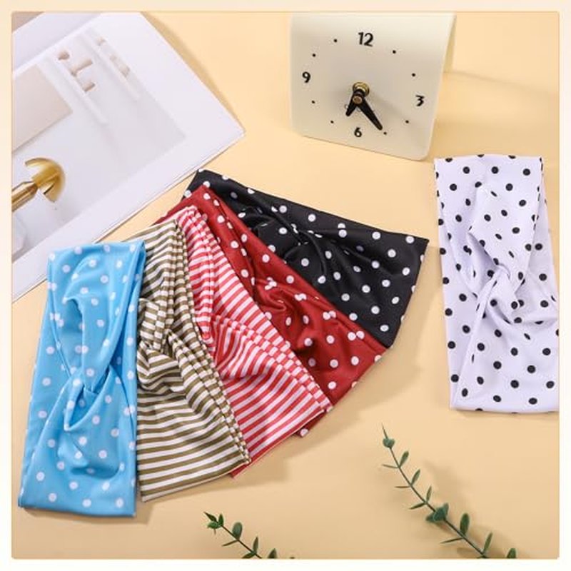 6-Pack Elastic Polka Dot Headbands for Women – Non-Slip