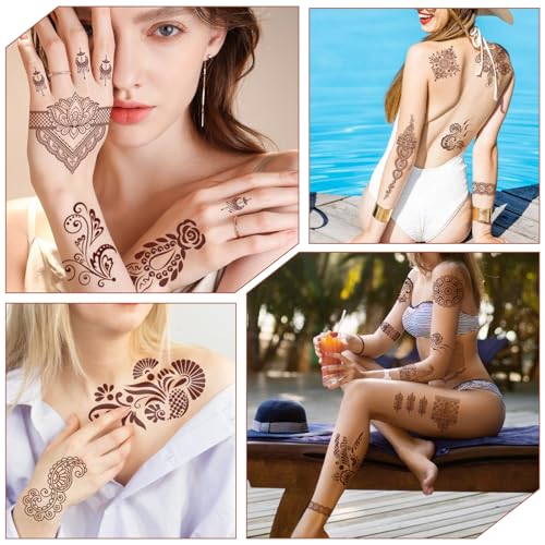 Henna Temporary Tattoos - 12 Sheets Waterproof Lace Mandala Stickers