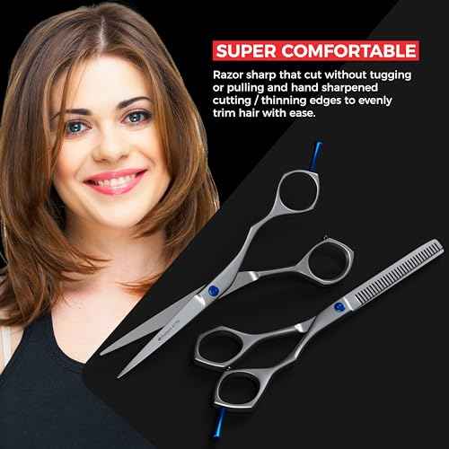 Suvorna Hair Cutting Scissors with Thinning Shears for Hair Cutting | 6.5" Japanese Steel Hair Scissors Professional | Right Hand haircut scissors for Cutting & Layering | Hair Shears for Women & Men