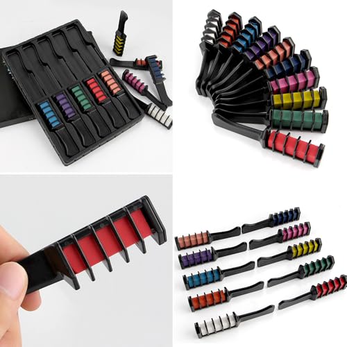 12-Color Washable Hair Chalk Combs - Temporary Hair Dye