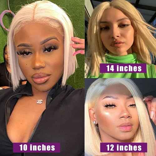 LICHANG 13x4 Lace Frontal Wig Human Hair Straight Bob Wigs 613 Short Bob Wigs Human Hair for Women 180% Density 10 Inch Wear And Go 13x4 Blonde Bob Wig Human Hair