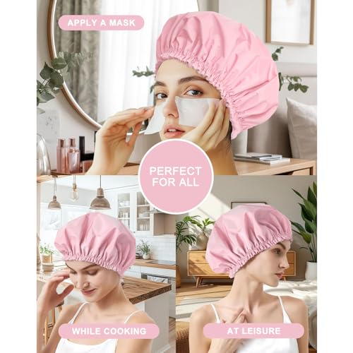 Large Waterproof Shower Cap for Women - Pink, Double-Layer Hair Bonnet