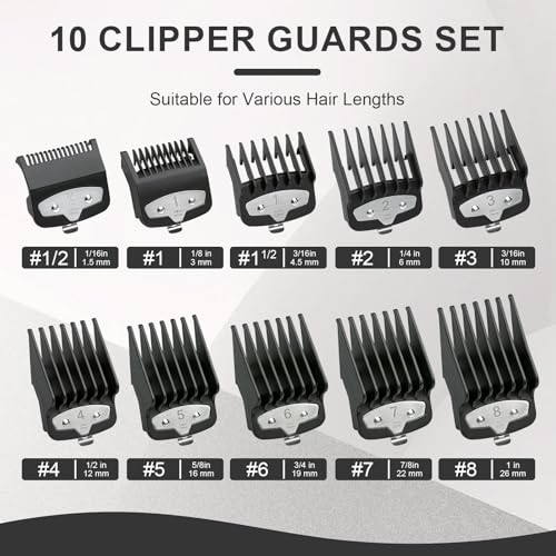 Black Clipper Guard Set Compatible with Wahl Hair Clippers - 10 Sizes