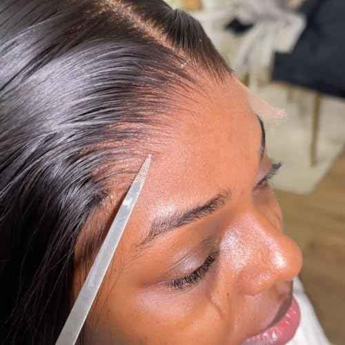 18inch HD Swiss Lace Melt Skin Lace Frontal Long Deep Parting Raw Hair Materials Straight Style Much Fuller with Natural Hair Line Human Hair Natural Black Color (13x6, 8 inches)