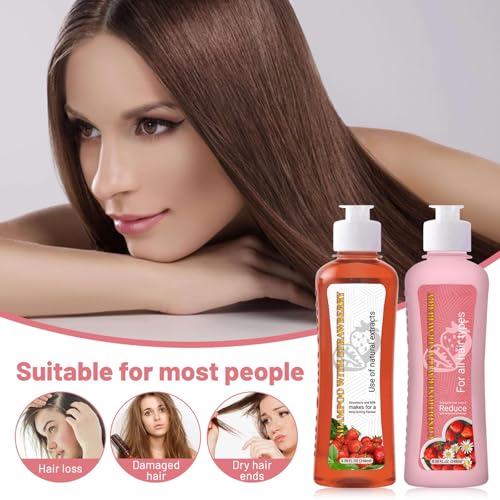 Vegan Strawberry & Milk Hair Shampoo & Conditioner Set - Nourishing 8.38 Fl Oz