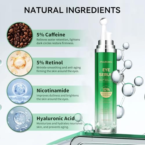 Caffeine & Retinol Eye Cream with 360¡Æ Roller - Hydrating & Anti-Aging Formula for Fine Lines, Puffiness, Dark Circles & Bags Moisturizing for Women & Men