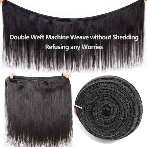 12A Human Hair Bundles 18 20 22 Inch Straight Bundles Human Hair 100% Unprocessed Brazilian Virgin Weave 3 Bundles Deals Thick & Tangle Free¡¦