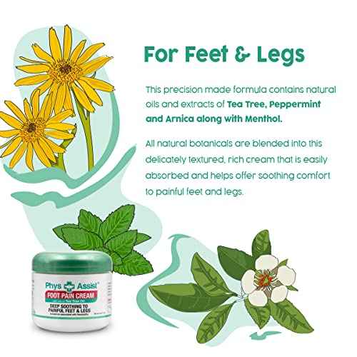 PhysAssist Foot Pain Cream Combo 4 oz jar + 1.5 oz, Soothing Relief for Feet and Legs, Fast Absorbing Formula, Contains Natural Ingredients & Botanicals