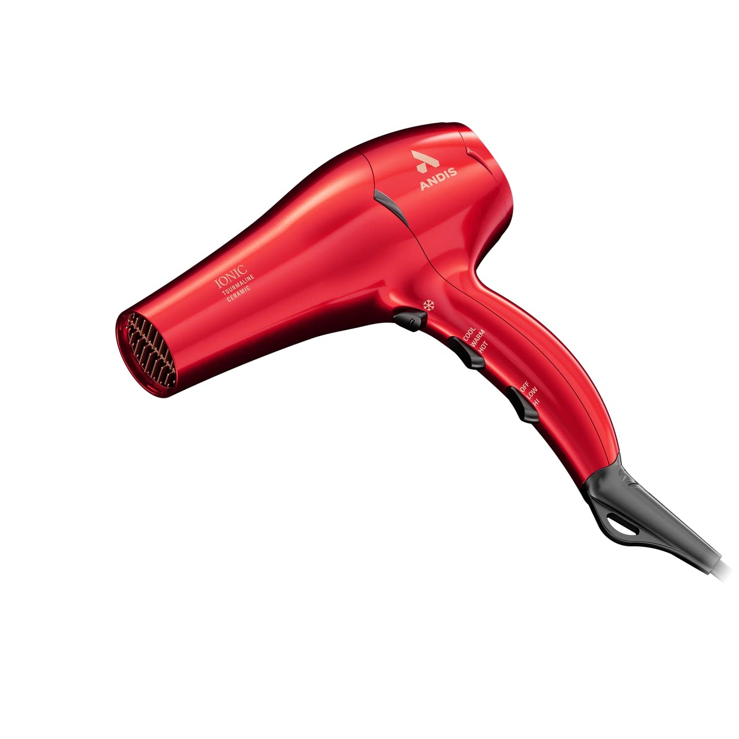 Andis 30290 1875-Watt Tourmaline Ceramic Ionic Pro Dry Professional Hair Dryer, 3 Heat Settings & 2 Speed Settings, 2 Dryer Attachments, Lightweight, Fast Dry & Low Noise, Soft Grip, Red