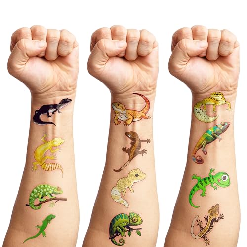 100 PCS Gecko Lizard Temporary Tattoos Themed Birthday Party Decorations Supplies Favors Decor Cute Leopard Reptile Chameleon Tattoo Stickers Gifts For Game Kids Boys Girls Classroom School Prizes