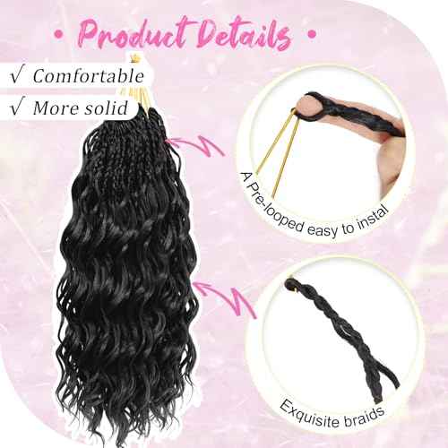 Gowit Pre Looped Deep Wave Crochet Hair 14 Inch 7 Packs Short Curly Black Pre Twisted Ocean Wave Deep Twist Crochet Braids Synthetic Braiding Hair for Black Women