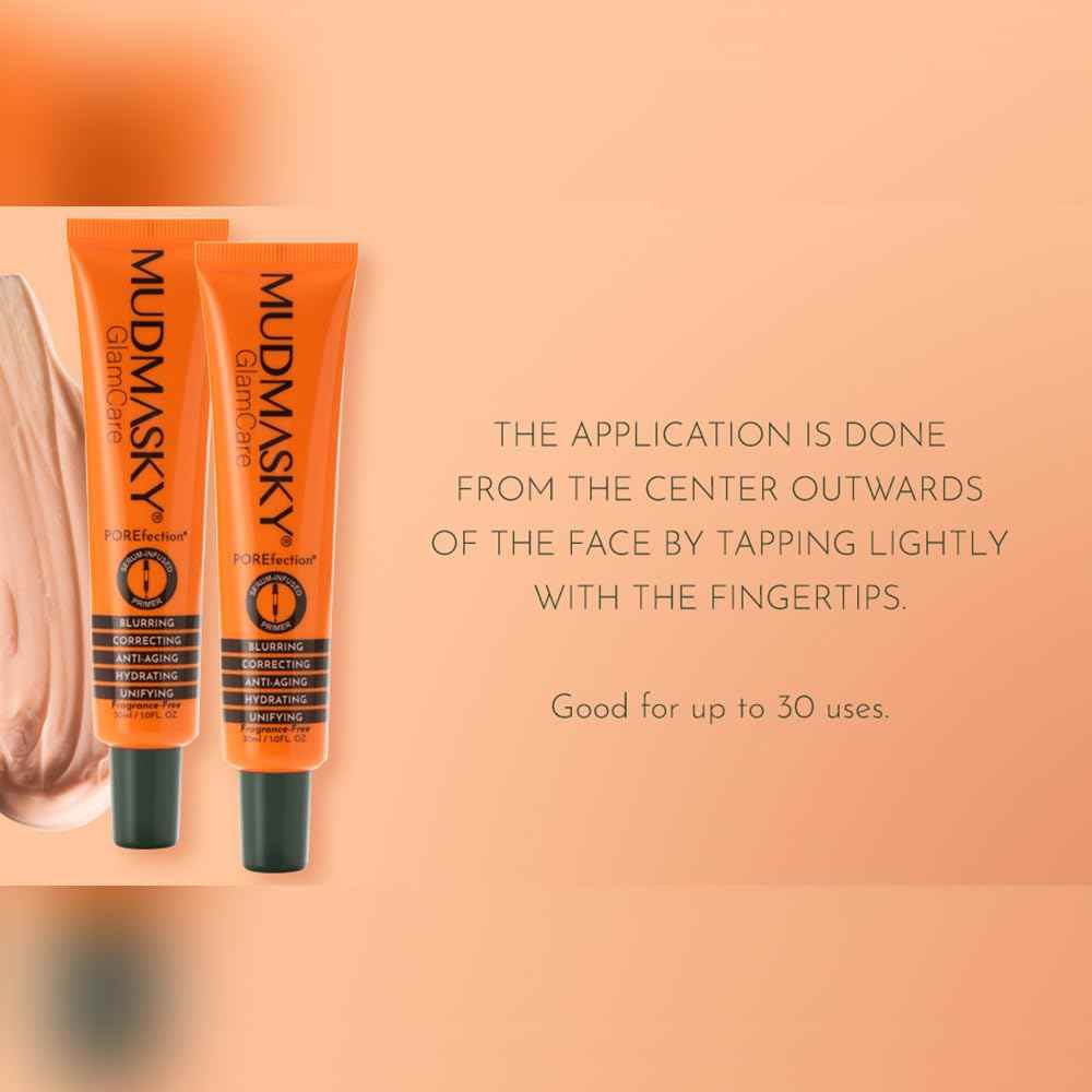 Mudmasky GlamCare POREfection Serum-Infused Primer - 30ml - Minimizes Pores Instantly - Hydrating Makeup Base - Nourishing Skin Care - Flawless Beauty with Long-Lasting Smooth Finish - Made in France