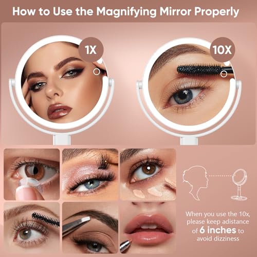 10X Magnifying Makeup Mirror with Lights, Rechargeable LED