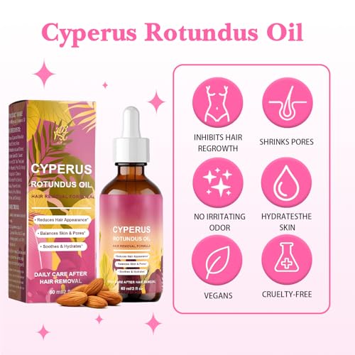 Cyperus Rotundus Hair Removal Oil - Natural Hair Growth Inhibitor | Skin Moisturizing Oil for All Skin Types | 60ml Hair Removal Treatment