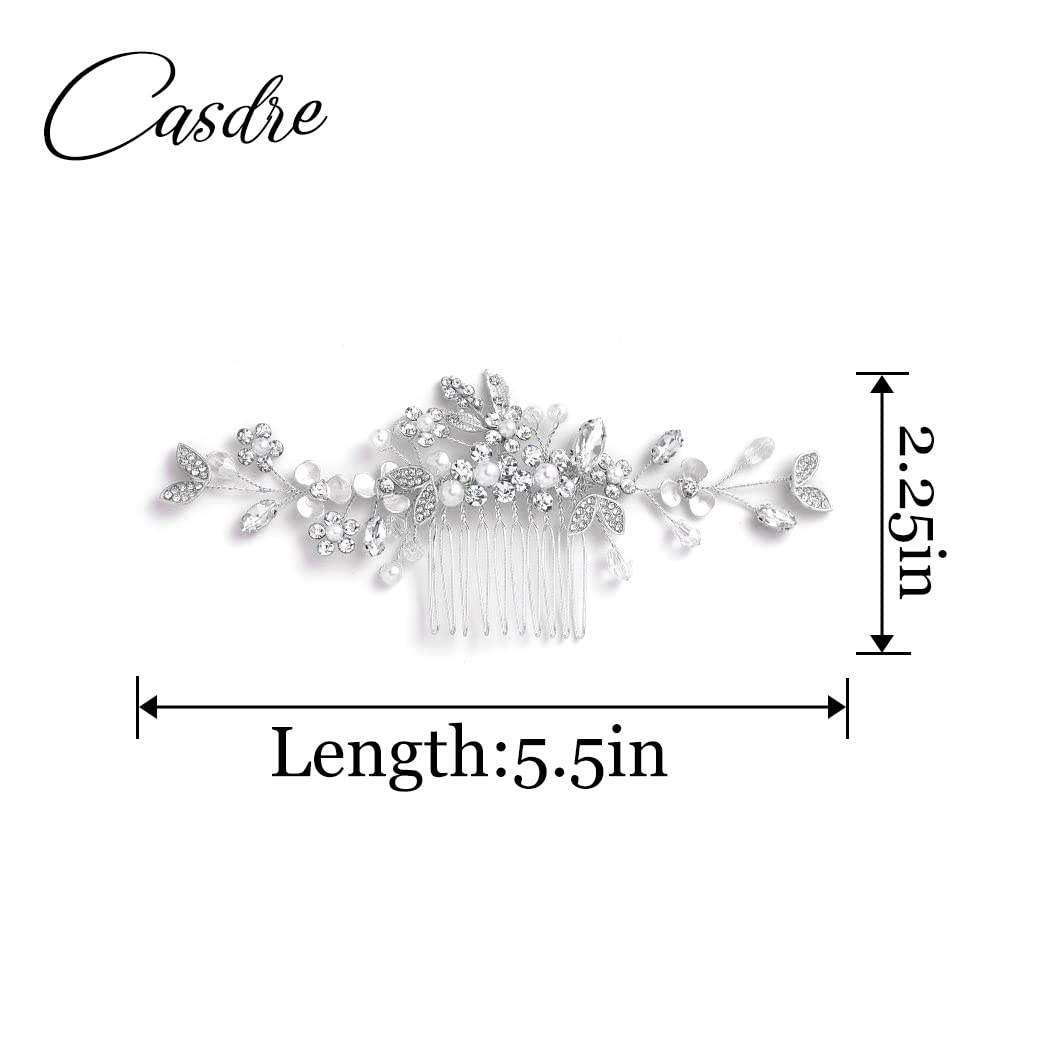 Casdre Crystal Bride Wedding Hair Comb Rhinestone Bridal Hair Piece Flower Hair Accessories for Women and Girls (B Silver)