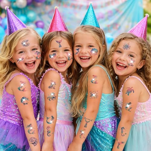 108 Glitter Mermaid Temporary Tattoos for Kids Party Favors