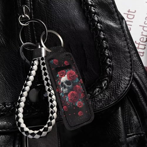 Rose Skeleton Chapstick Holder Keychain with Metal Ring