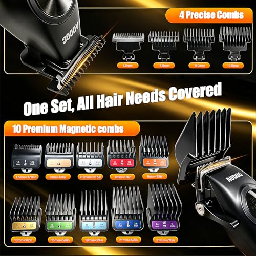 Professional Cordless Hair Clipper Set with 14 Guards & Trimmer