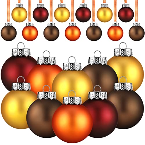 24 Pcs Ball Ornaments Tree Thanksgiving Fall Hanging Ball Autumn Decoration Plastic Fall Harvest for Halloween Thanksgiving Party Supplies, 2.36 in (Wine Red, Dark Yellow, Bronze, Coffee)