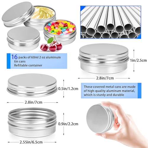 16 Pack 2oz Aluminum Tin Jars with Screw Lids