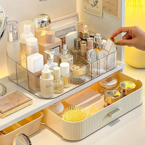 Makeup Organizer With Stackable Drawer, Cosmetic Storage Display Case for Vanity, Bathroom Countertop or Dresser,Counter top Holder for Lipstick, Brushes, Lotions, Eyeshadow, Nail Polish