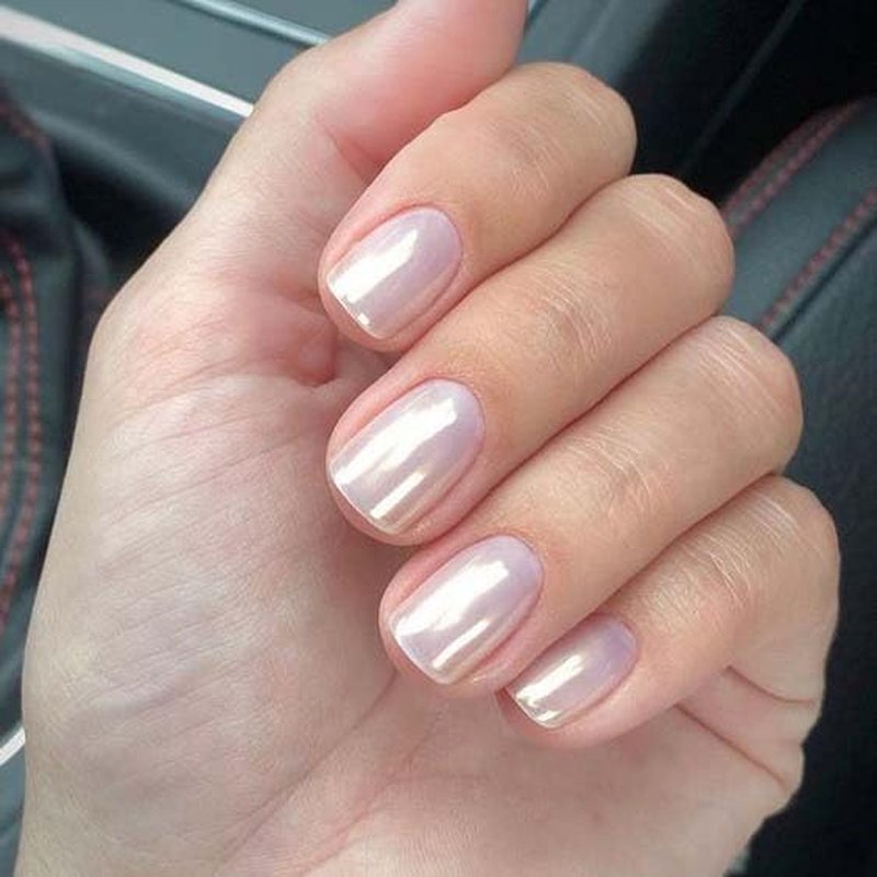 GLAMERMAID Pure White Pearl Chrome Short Press-on Nails