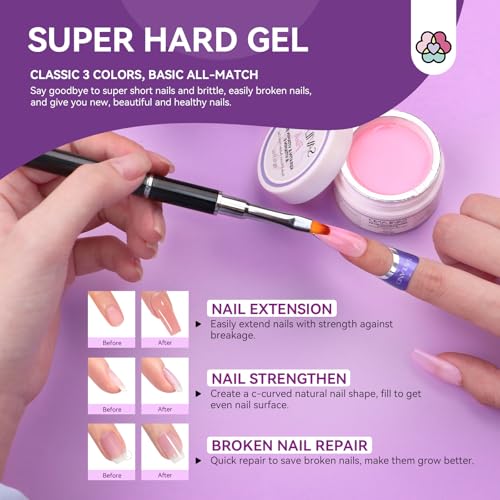 SAVILAND 15-Piece Builder Gel Nail Kit with Drill & Lamp - Clear Pink Nudes, Strong & Long-Lasting Gel Extensions, DIY Nail Art