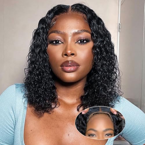 Deep Wave Human Hair Bob Wig 12 Inch HD Lace Front Curly Wigs for Black Women